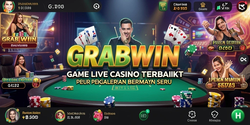 Screenshot utama GRABWIN menunjukkan dealer profesional dan permainan yang mendebarkan.