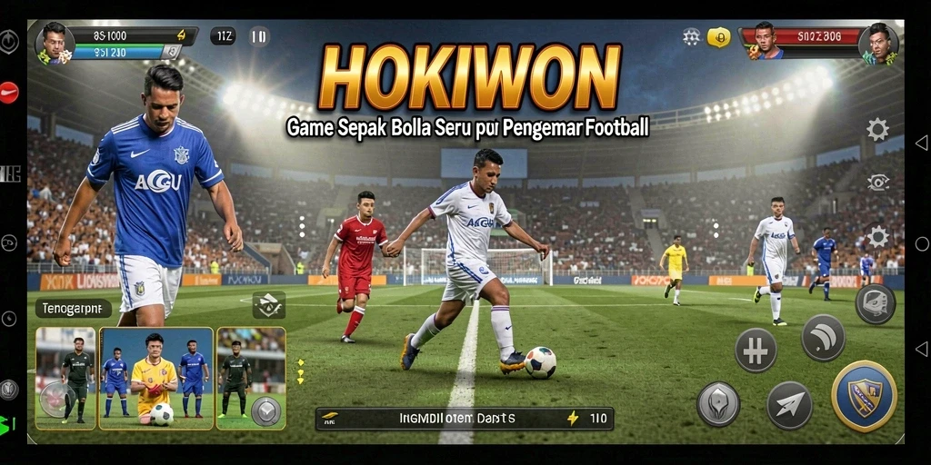 Tampilan gameplay seru HOKIWON dengan aksi sepak bola yang mendebarkan.