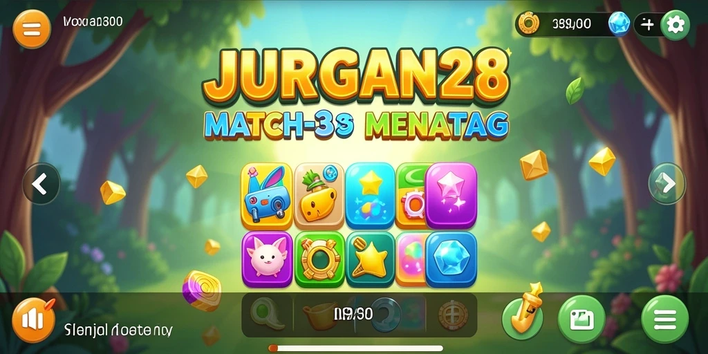 Tampilan seru JURAGAN28 saat mencocokkan objek dalam gameplay Match-3.