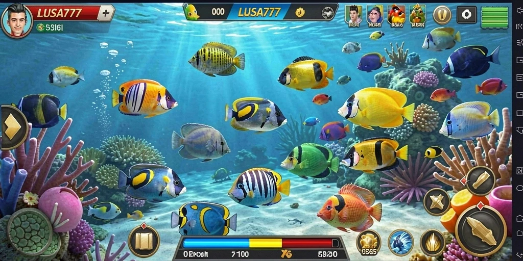 Screenshot LUSA777 menampilkan permainan Tembak Ikan yang seru.