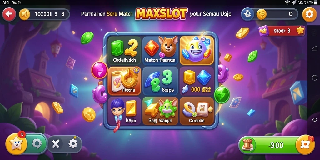 Tampilan gameplay seru dari MAXSLOT dengan berbagai tantangan Match-3.