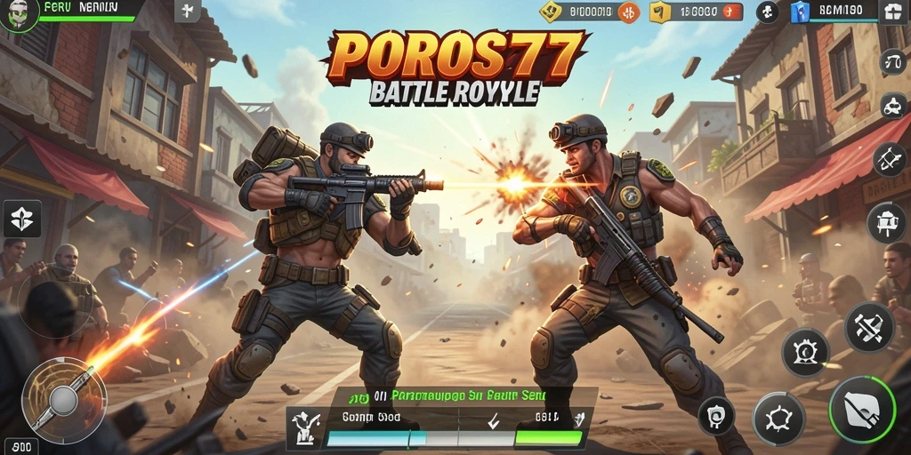 Screenshot POROS77 menampilkan aksi seru dalam gameplay Battle Royale.