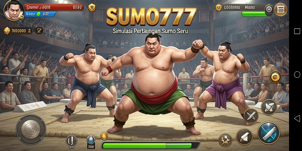 Screenshot SUMO777 menampilkan momen seru pertarungan sumo.