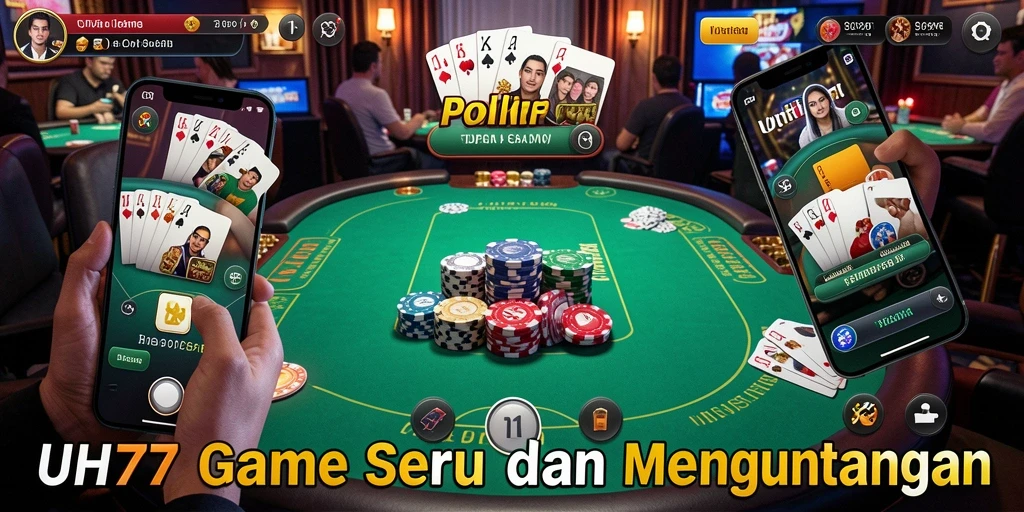 Tangkapan layar gameplay UH77 menampilkan pemain sedang bersaing di meja poker.